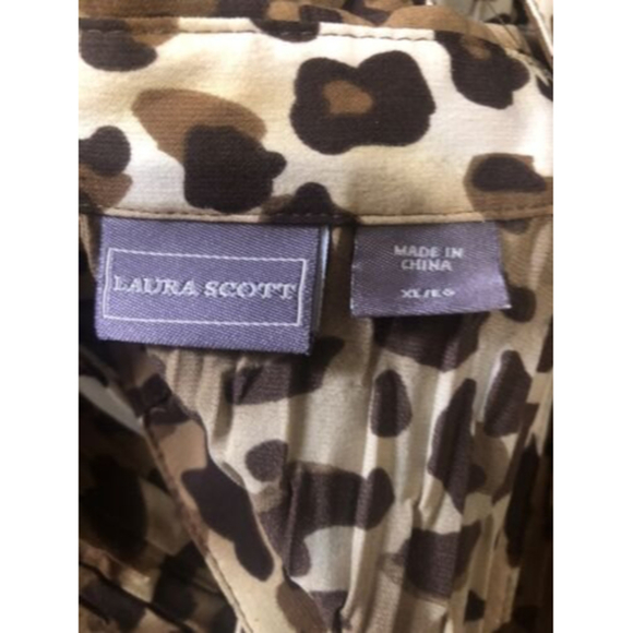 Laura Scott Womens  Leopard Print Collared Button Front Stretch  V Neck XL - Picture 8 of 8